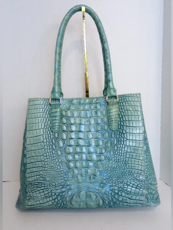 Brahmin Julian Melbourne Tote, Astral, Crocodile Embossed Leather, Aqua - Picture 2 of 16